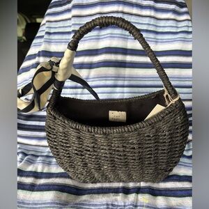 a new day Black Woven Straw Shoulder Bag with Scarf Accent